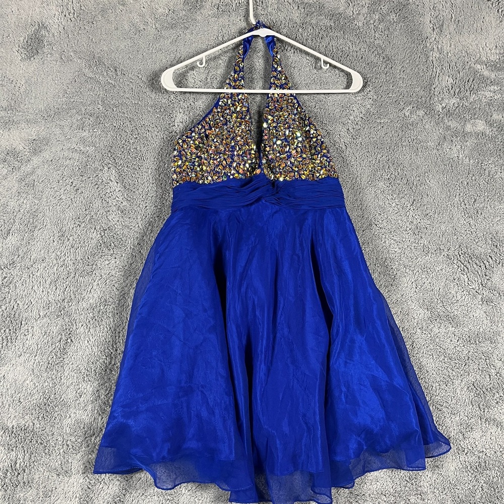 Dave & Johnny Party Homecoming Dress Womens 9/10 Royal Blue Beaded Halter Bodice